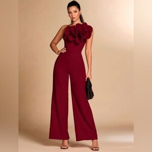 Elegant Burgundy Jumpsuit with Floral Detail